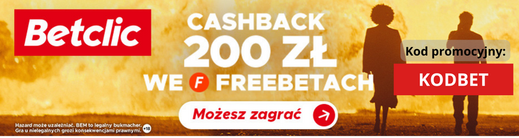 Betclic bonus powitalny - 200 PLN cashback we freebetach