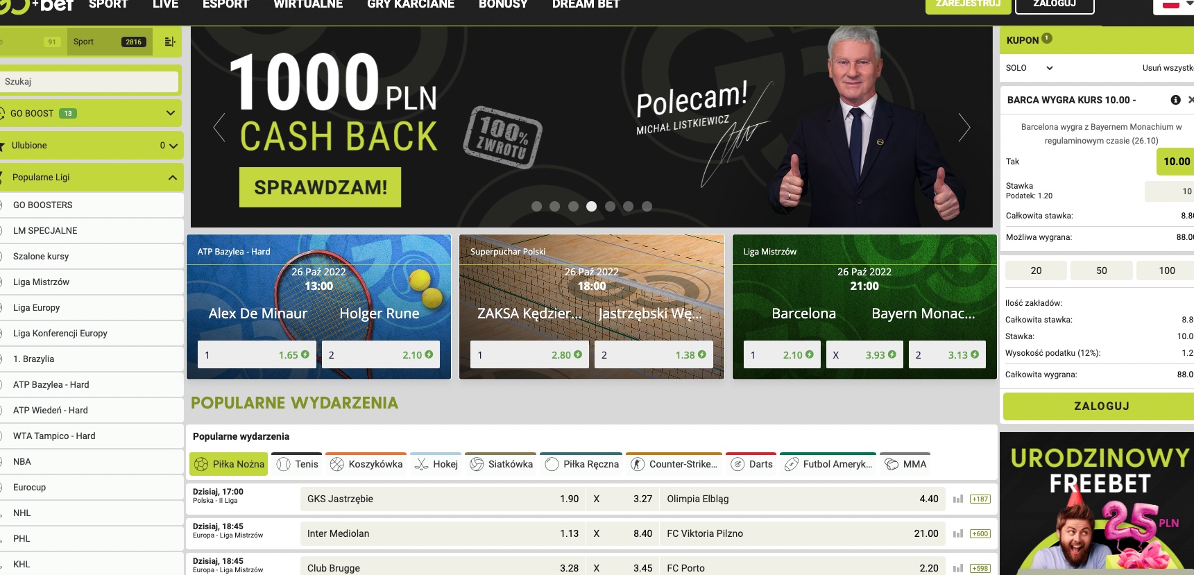 Strona legalnego bukmachera GoBet