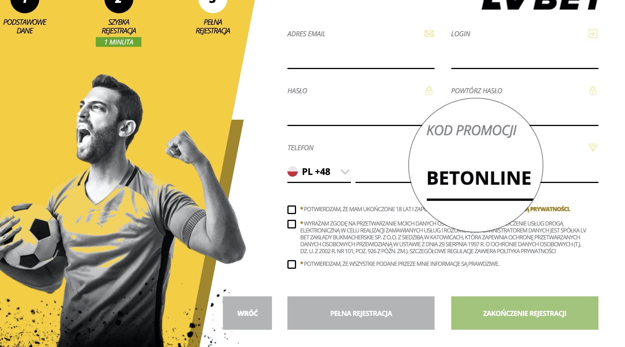 Rejestracja konta za darmo w Lvbet
